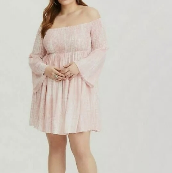 Torrid Pink & White Tie-Dye Smocked Mini Dress - Picture 2 of 3